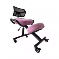 Krzesło ergonomiczne klękosiad czarny lniany + pokrowiec jasnoróżowy OKNEEL