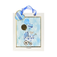 Torebki ozdobne papierowe 32x12x26 Wózeczek Balon L niebieski - 5szt.