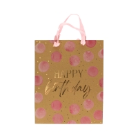 Torebki ozdobne papierowe 32x12x26 Urodziny kropki różowe L - 5szt.
