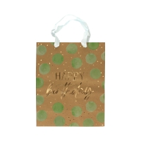 Torebki ozdobne papierowe 32x12x26 Urodziny kropki zielone L - 5szt.