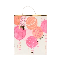 Torebki ozdobne papierowe 32x12x26 Urodziny L różowe - 5szt.