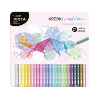 Kredki ołówkowe 24kol pastelowe trójkątne opakowanie metalowe Kidea