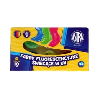 Farby plakatowe 6kol 10ml fluorescencyjne świecące w UV Astra