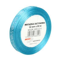 Wstążka satynowa 12mmx22m śnieżynki biało-niebieskie Brewis