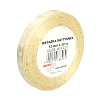 Wstążka satynowa 12mmx22m śnieżynki biało-beżowe Brewis