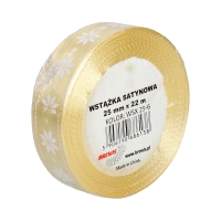 Wstążka satynowa 25mmx22m śnieżynki biało/beżowe Brewis