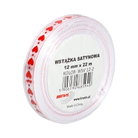 Wstążka satynowa 12mmx22m serca biała Brewis 2