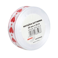 Wstążka satynowa 25mmx22m serca biała Brewis 2