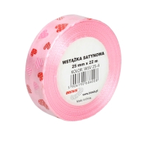 Wstążka satynowa 25mmx22m serca różowa Brewis 4