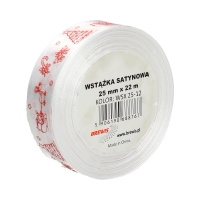 Wstążka satynowa 25mmx22m biała - motyw święta Brewis WSX25-12