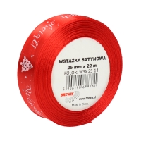Wstążka satynowa 25mmx22m czerwona - motyw święta Brewis WSX25-14
