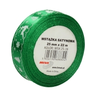 Wstążka satynowa 25mmx22m zielona - motyw święta Brewis WSX25-16