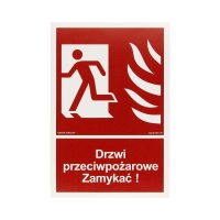 Znak Drzwi przeciwpożarowe Zamykać! kier/lewo 100x148 FN BB011