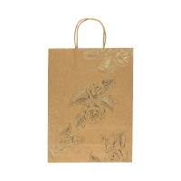 Torebki papierowe 33x10x24 złote kwiaty Kraft - 5szt.
