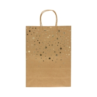 Torebki papierowe 33x10x24 złote gwiazdki Kraft - 5szt.