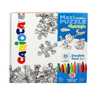 Zestaw puzzle dwustronne do malowania City&Jungle + pisaki 36kol Carioca