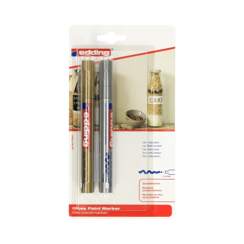 Marker olejowy 2.0-4.0mm 2kol. - złoty/srebrny blister Edding 750
