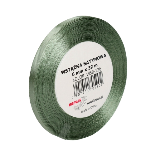 Wstążka dekoracyjna satynowa 6mm/32m khaki Brewis 136