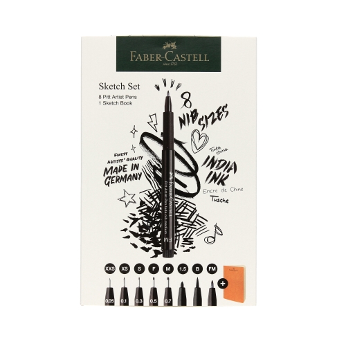 Zestaw cienkopisów Pitt artist 8szt. + szkicownik Faber FC267102