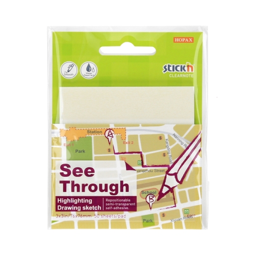 Karteczki samoprzylepne 76x76/50 przeźroczyste Stickn 21712