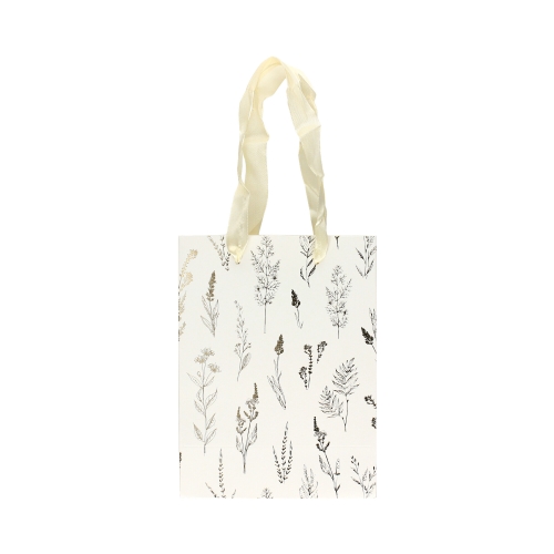 Torebki ozdobne papierowe białe 35x10x12 złote trawy B - 5szt.