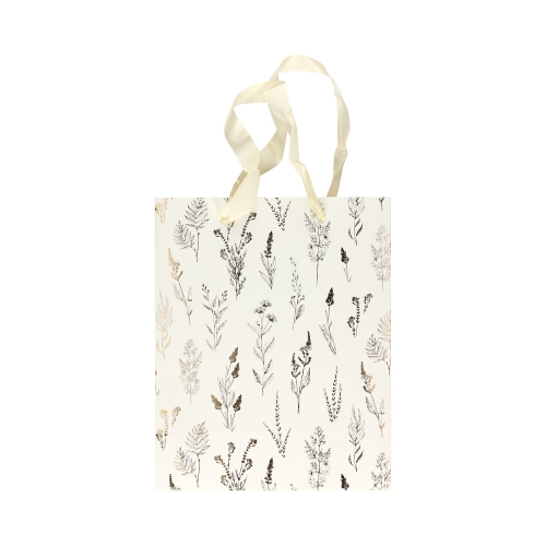 Torebki ozdobne papierowe białe 25x10x20 złote trawy M - 5szt.