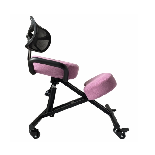 Krzesło ergonomiczne klękosiad czarny lniany + pokrowiec jasnoróżowy OKNEEL