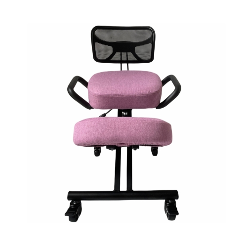 Krzesło ergonomiczne klękosiad czarny lniany + pokrowiec jasnoróżowy OKNEEL