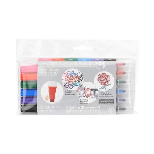 Zestaw pisaków dwustronnych 6kol. Clean Color Dot Kuretake