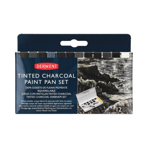 Węgiel kostka 12kol Tinted Charcoal Paint Pan Set Derwent 2305872