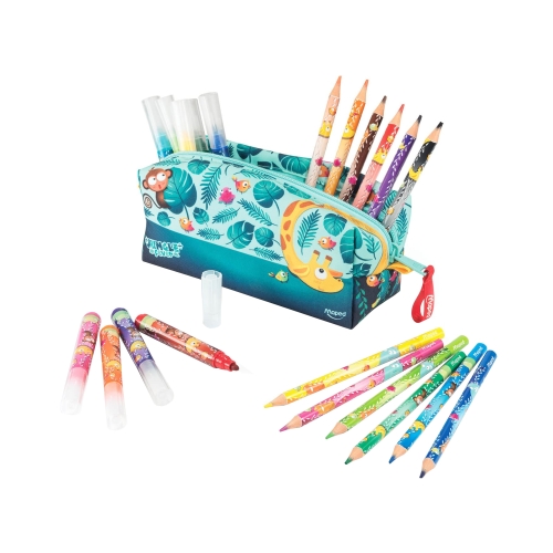 Piórnik z wyposażeniem Jungle Fever 12 kredek + 12 flamastrów Maped 984732