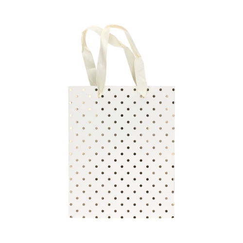 Torebki ozdobne białe 25x10x20 złote kropki M (5)