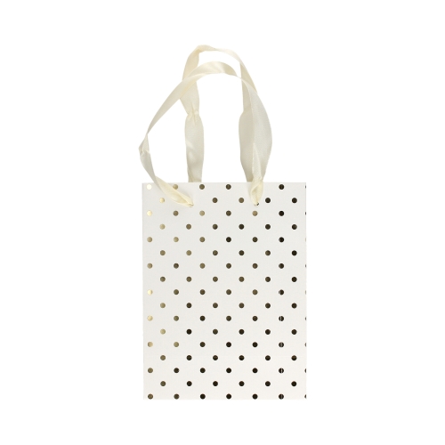 Torebki ozdobne białe 20x8x15 złote kropki S (5)