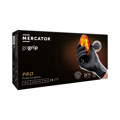 Rękawice nitrylowe bezpudrowe M czarne Mercator Gogrip (50)