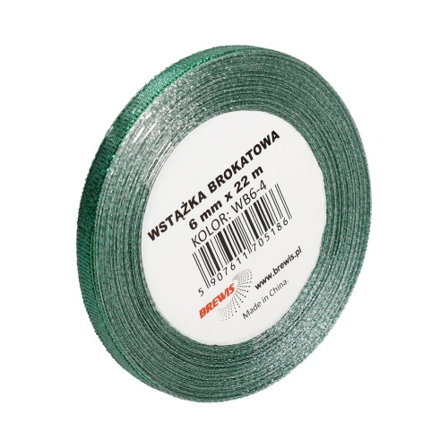 Wstążka dekoracyjna brokatowa 6mmx22m zielona Brewis WB6-4