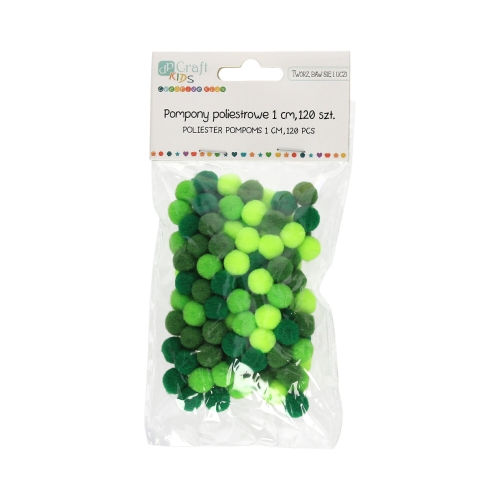 Pompon poliestrowy mix zielone 1cm (120)