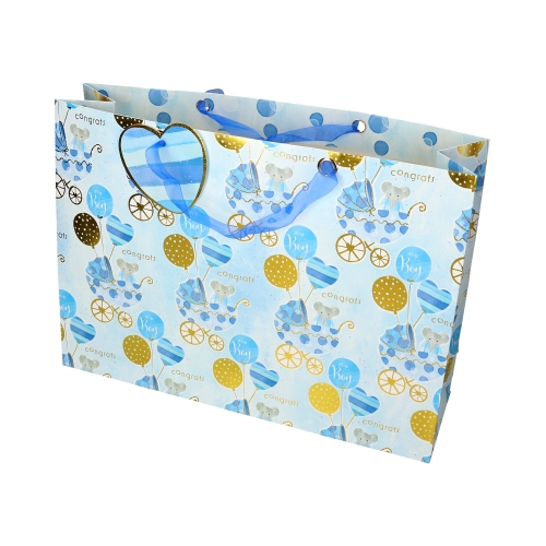 Torebki ozdobne papierowe 31x12x42 Wózeczek Balon XL niebieski - 5szt.