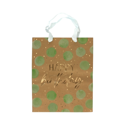 Torebki ozdobne papierowe 32x12x26 Urodziny kropki zielone L - 5szt.