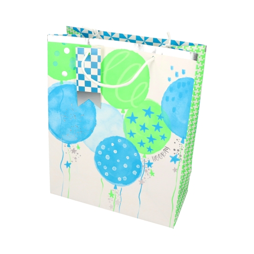 Torebki ozdobne papierowe 32x12x26 Urodziny L niebieskie - 5szt.
