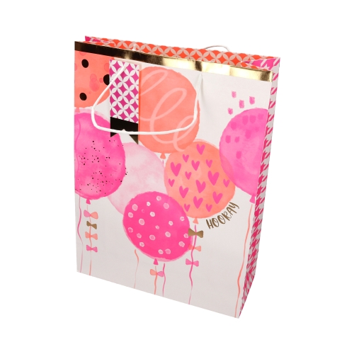 Torebki ozdobne papierowe 42x12x31 Urodziny XL różowe - 5szt.