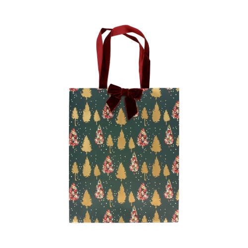 Torebki ozdobne papierowe 32x12x26 Choinki Boże Narodzenie kokarda L - 5szt.