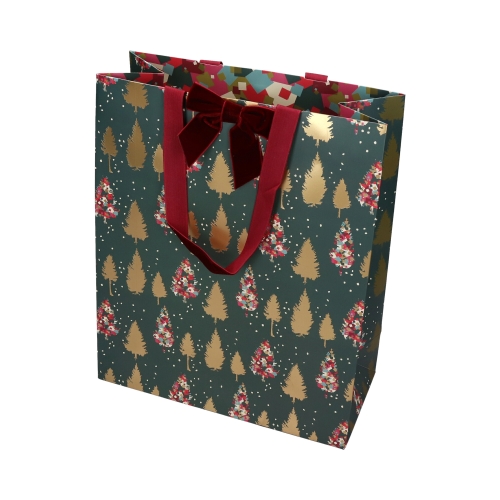 Torebki ozdobne papierowe 32x12x26 Choinki Boże Narodzenie kokarda L - 5szt.