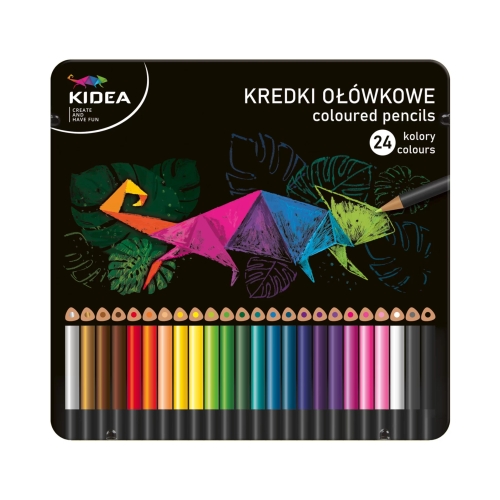 Kredki ołówkowe 24kol trójkątne opakowanie metalowe Kidea