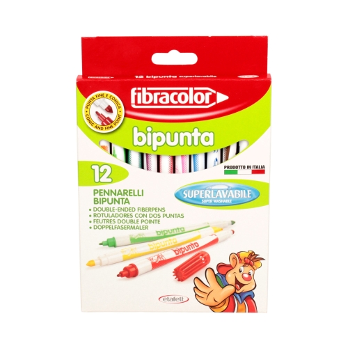 Flamastry 12kol dwustronny Bipunta Fibracolor