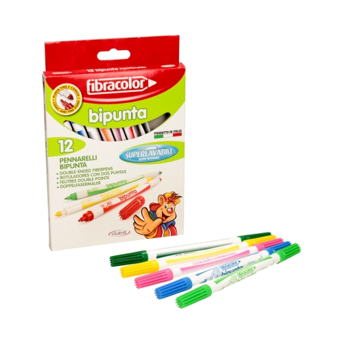 Flamastry 12kol dwustronny Bipunta Fibracolor