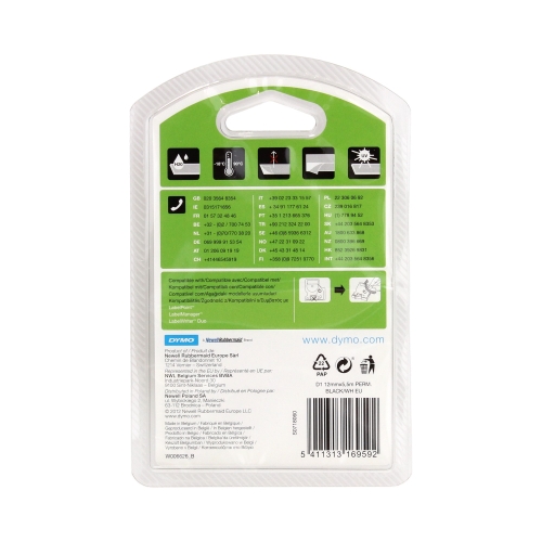 Taśma 12mmx5.5m czarno/biała poliestrowa Dymo 16959