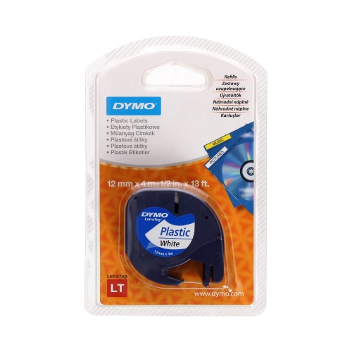 Taśma 12mmx4m biała tworzywo Dymo LetraTag