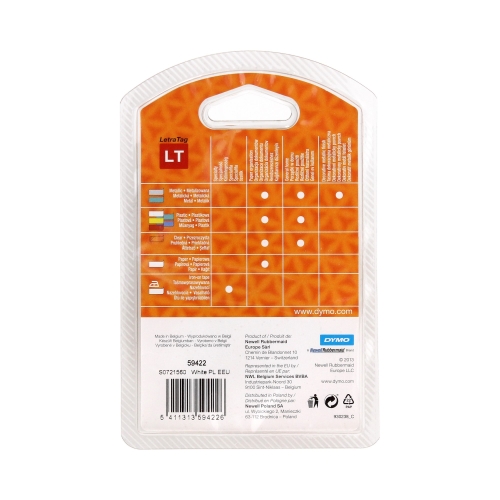 Taśma 12mmx4m biała tworzywo Dymo LetraTag