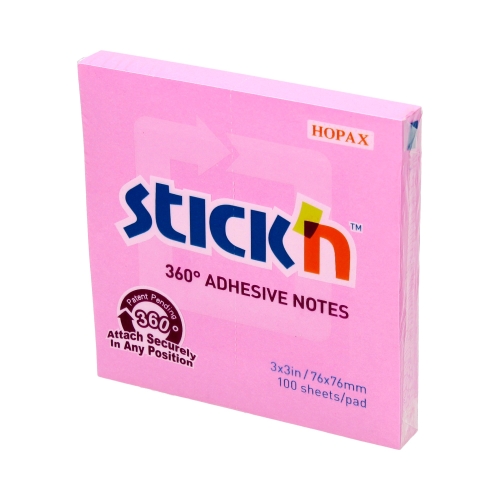 Karteczki samoprzylepne 76x76/100 różowy 360stopni StickN