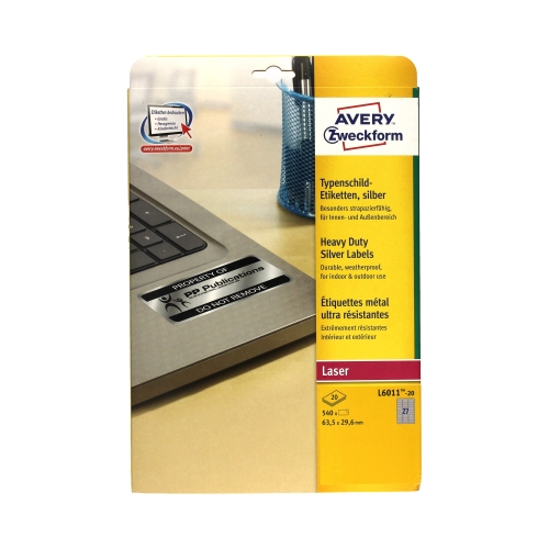 Etykiety znamionowe 63.5x29.6 srebrne Zweckform L6011 (20)